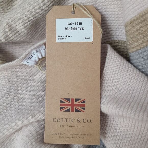 Celtic & Co. Yoke Detail Wool Striped Neutral Tunic NWT - Picture 6 of 12